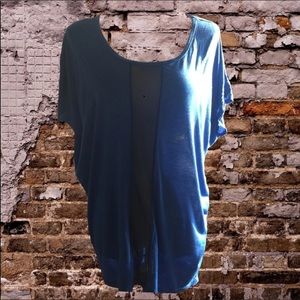 blue shirt black mesh center stripe front & back
